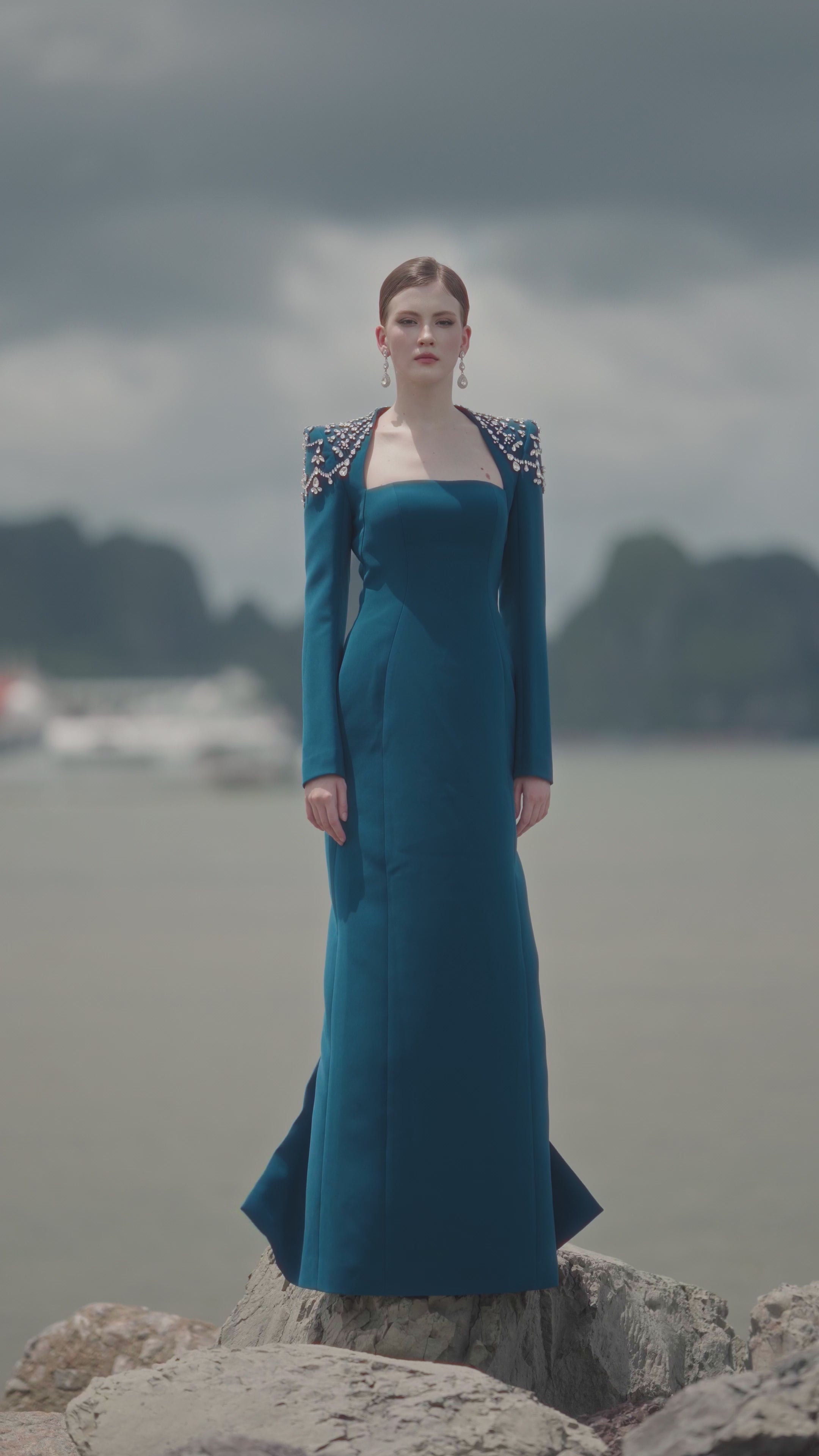 Long Sleeve Queen Anne Neckline Dress